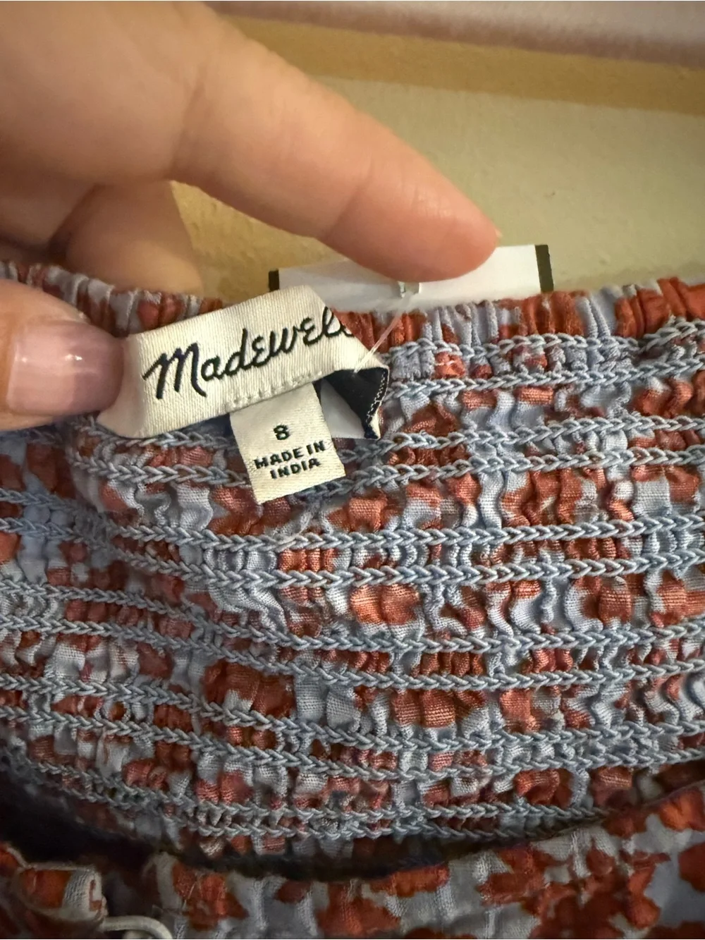 Madewell Kallie Button Front Smocked Top, size 8
